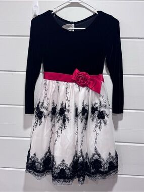 Bonnie Jean Black Velvet Dress with White Lace Skirt
